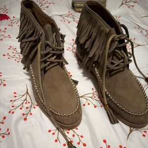 UGG Tan Lace Up Fringe Boots